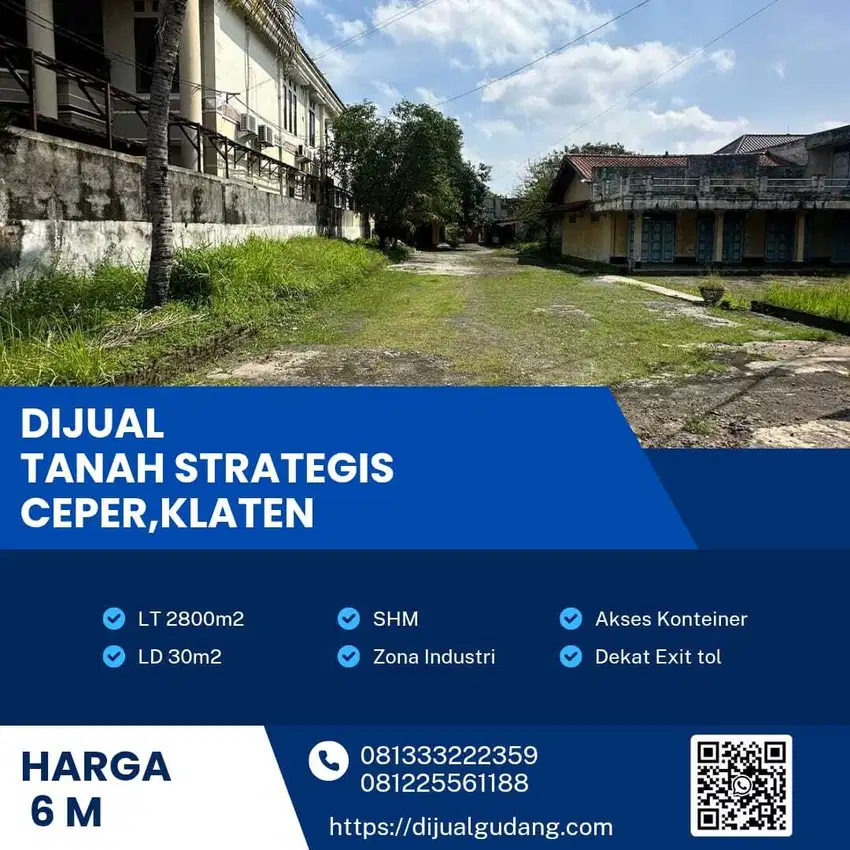 Dijual tanah industri lokasi Ceper Klaten sangat strategis Luas 2800m