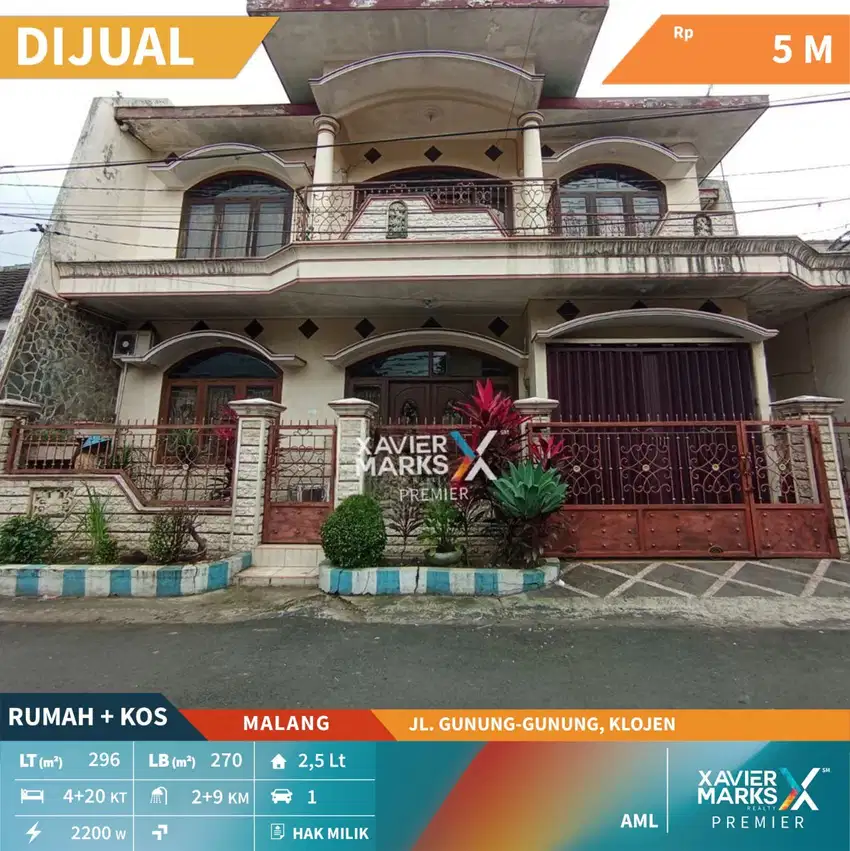 Dijual Rumah + Kos Bangunan Terawat di Jl Gunung-gunung Malang