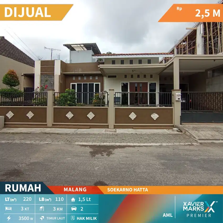 Dijual Rumah Tengah Kota Dekat UB di Soekarno Hatta Malang