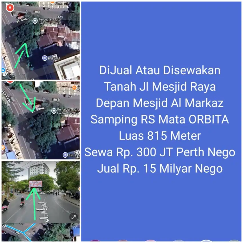 DiJual Disewakan Tanah 815M² Jl Mesjid Raya Depan Mesjid Al Markaz