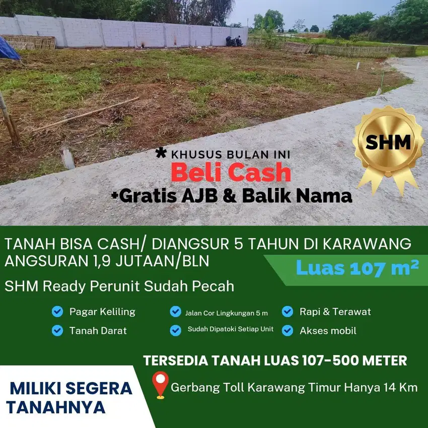 Dijual Cepat Tanah Kavling Siap Bangun di Karawang Timur Bisa Dicicil