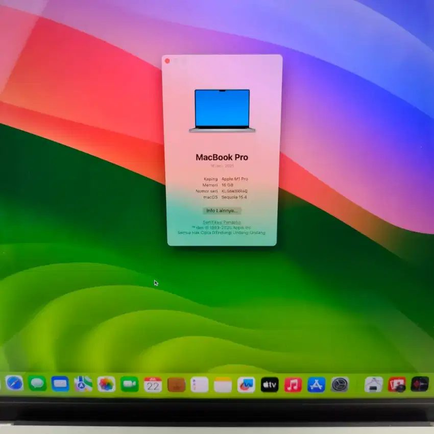 Macbook M1 Pro 16 inch Ram 16 Ssd 512 layar 16 inch lengkap space grey