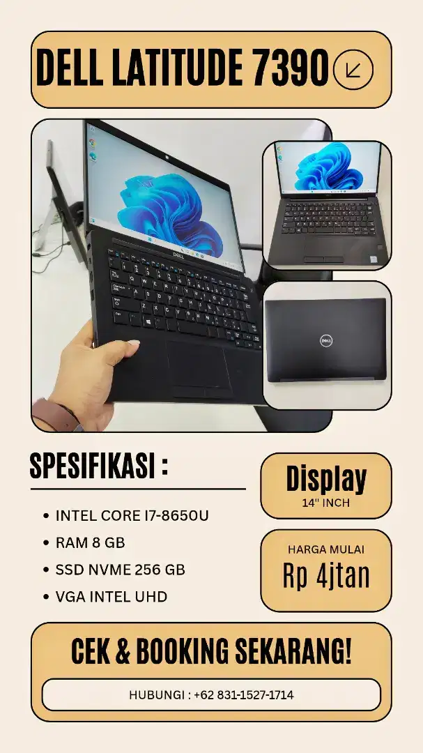 Laptop Dell latitude 7390 Intel Core i7-8650U,Ram 8gb,Ssd NVMe 256gb