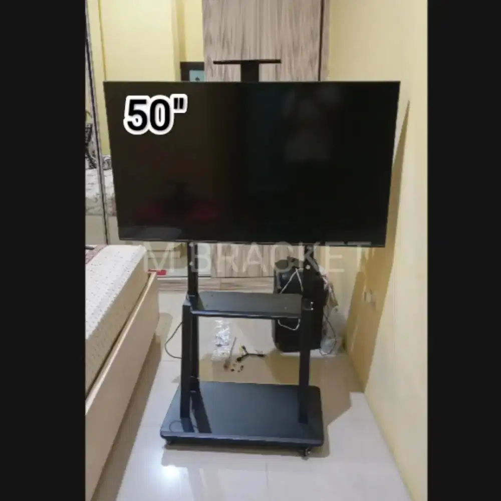 Standing + Bracket TV 32/40/43/45/50/55/60/65 Pakai Roda