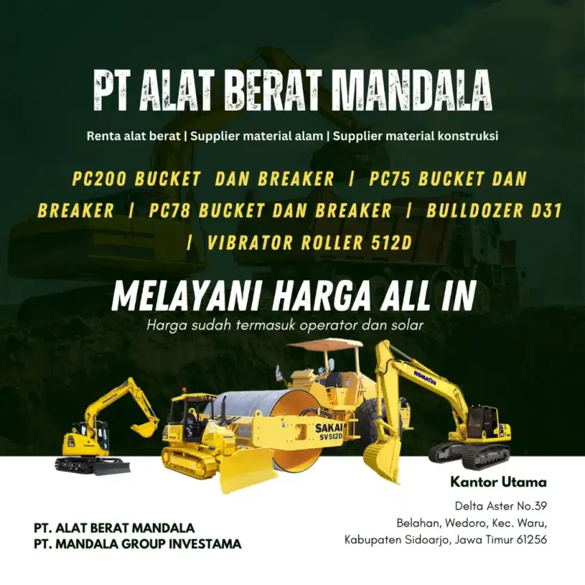 Jasa persewaan alat berat excavator vibro dozer terlengkap jawa timur