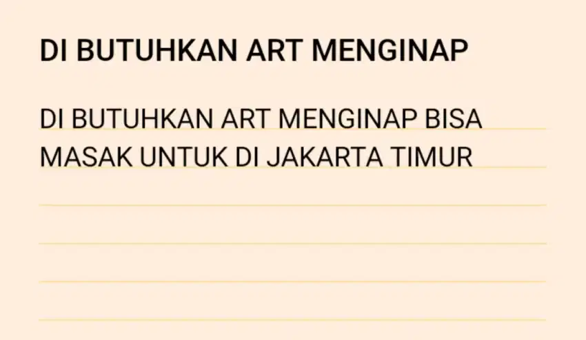 Dibutuhkan ART Menginap Bisa Masak