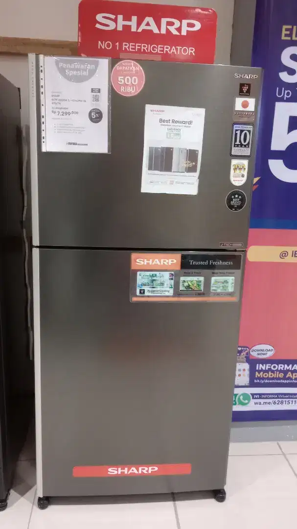 SHARP REFRIGERATOR BIG VETRO JTECH INVERTER PLASMACLUSTER HANYA 7JTAN