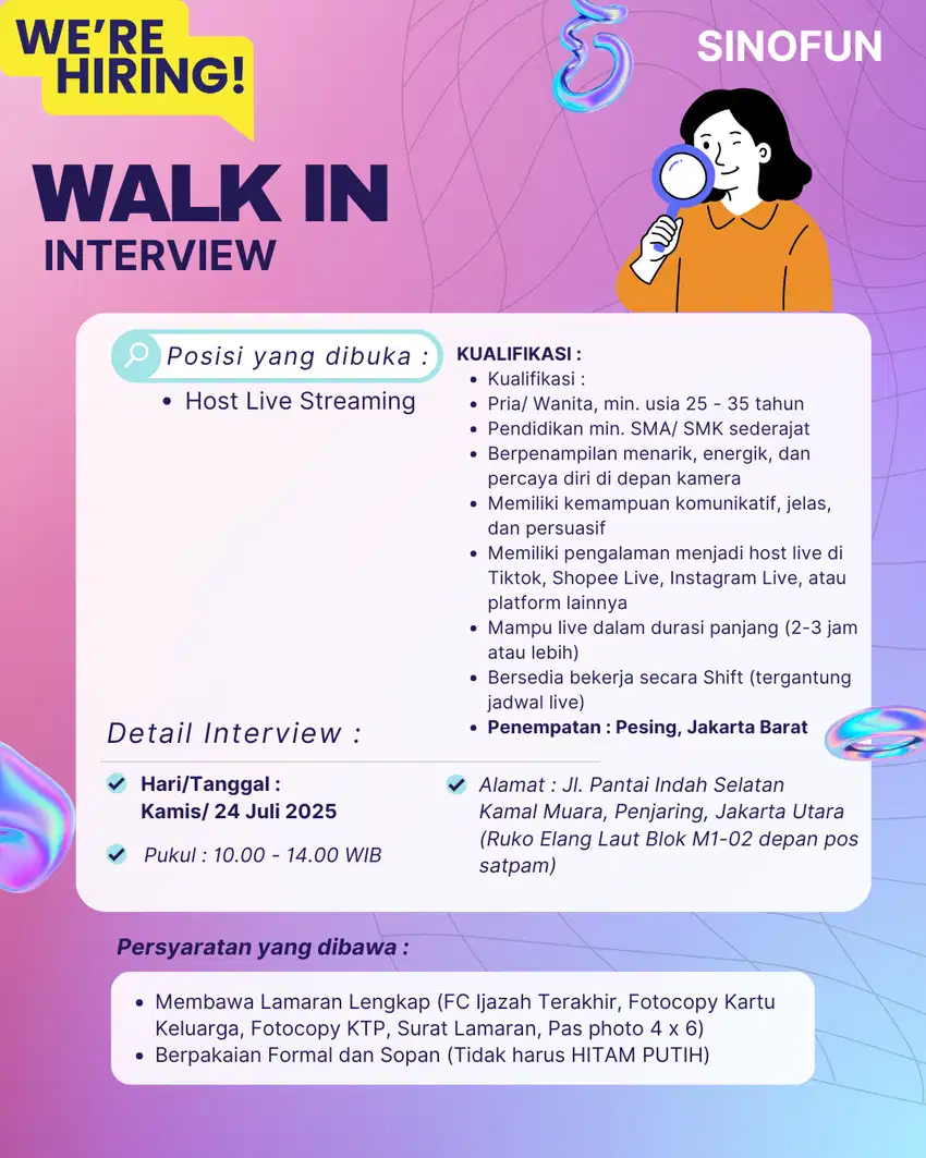LOKER PICKER/ HELPER PACKING/ HOST LIVE STREAMING/ WALK IN INTERVIEW