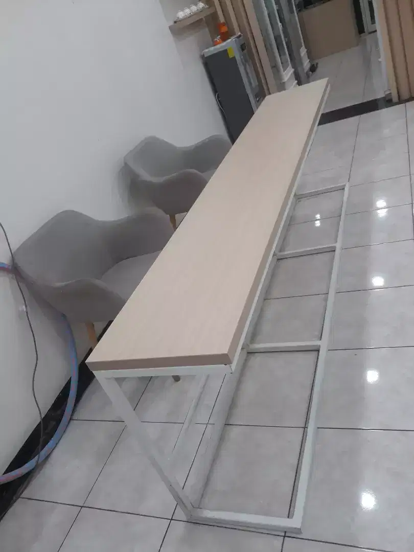 Jual cepat dan murah meja panjang kaki besi 1 set dengan kursi 2 pcs