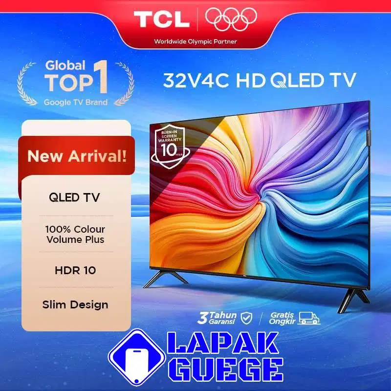 TCL QLED TV 32V4C Google TV HD HDR eye care dolby Audio baru resmi