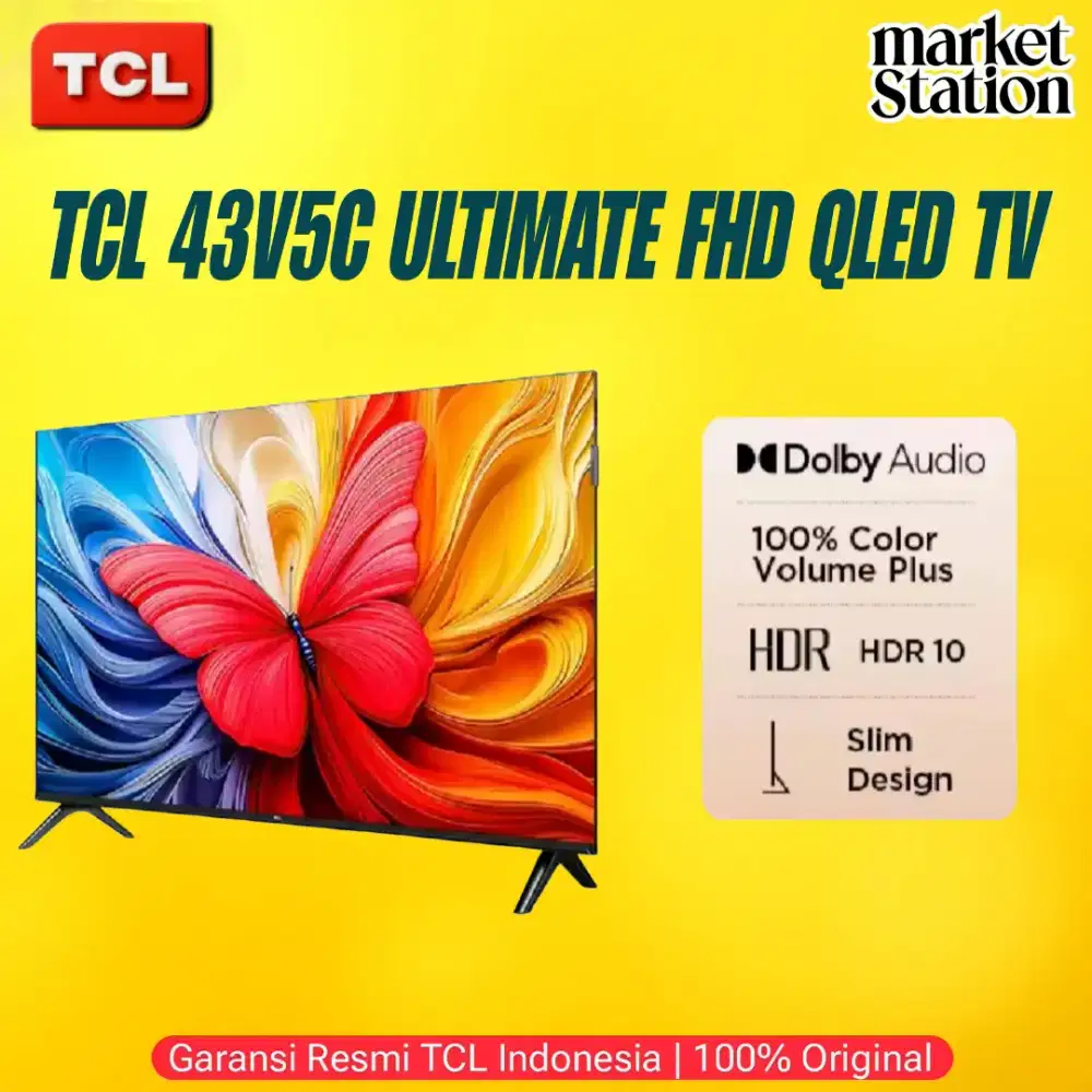 SMART TV TCL 43V5C FHD QLED GOOGLE TV ANDROID GARANSI RESMI