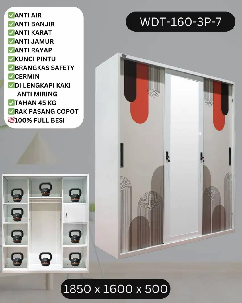 LEMARI PAKAIAN PLAT BESI PINTU GESER ANTI JAMUR ANTI LEMBAB