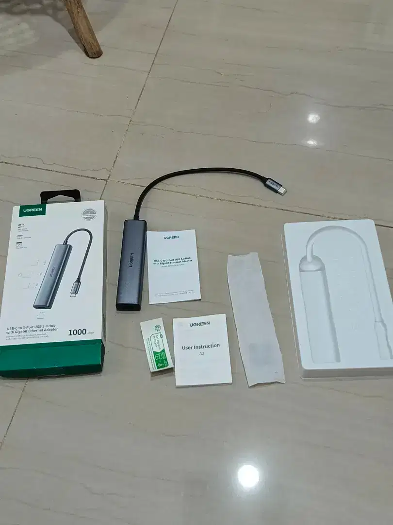 UGREEN Hub Converter Type C to LAN RJ45 + USB 3.0 4 Port - Full Set