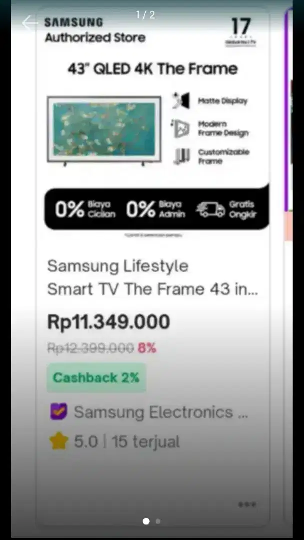 Samsung Lifestyle Smart TV The Frame 43 inch LS03B QLED 4K