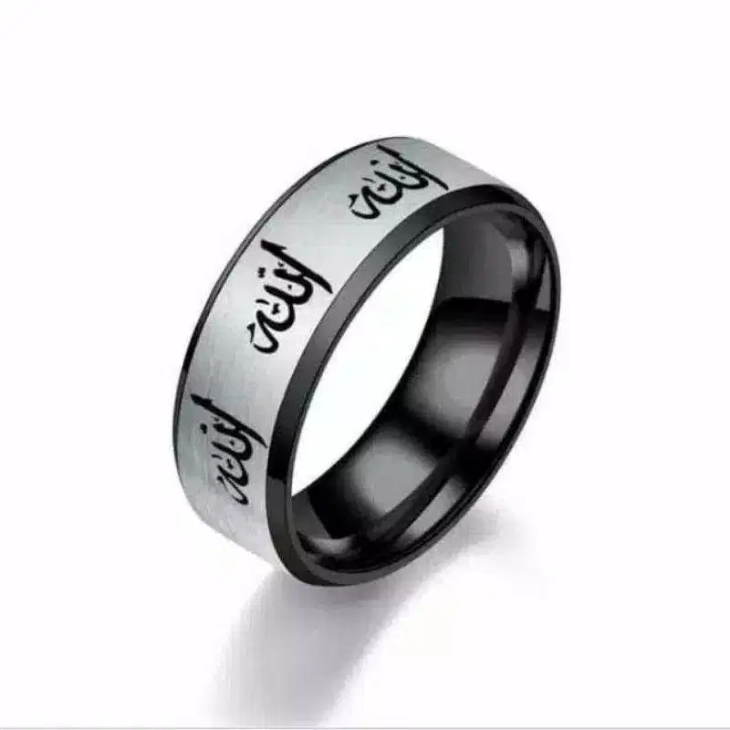 Cincin tangan tauhid black allah keren titanium pria wanita c34