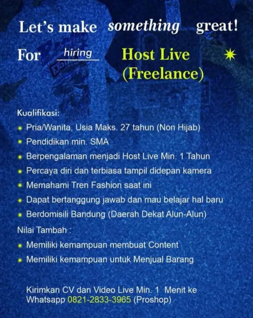 DICARI HOST LIVE TIKTOK SHOPEE