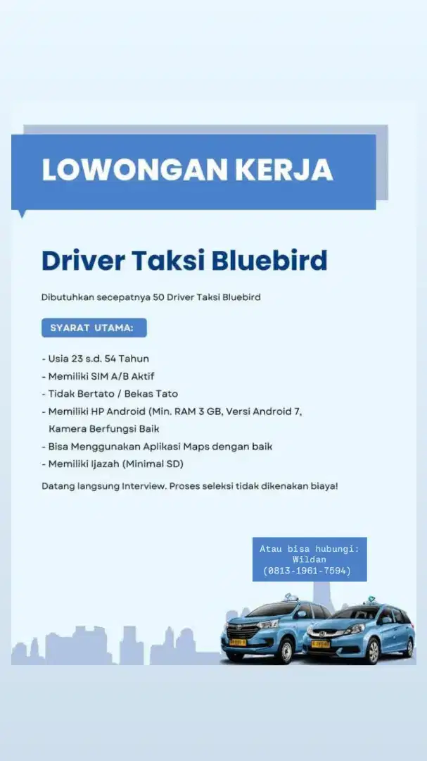 Lowongan Kerja Driver Taxi Bluebird Pool Kelapa Gading