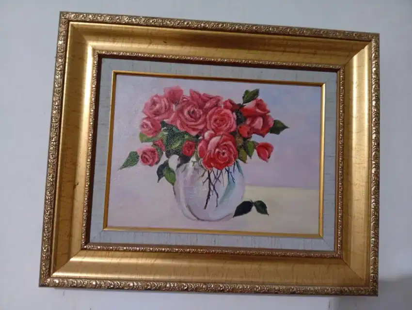 Lukisan bunga mawar merah