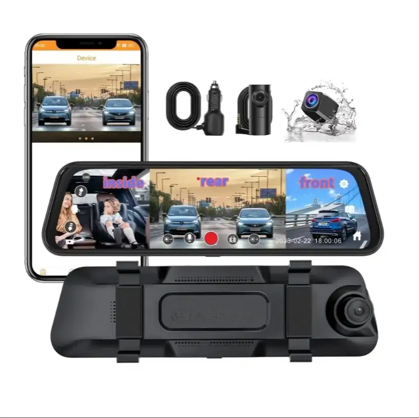 Dashcam Q7 Mirror / Spion 3 Way Camera - Built in ADAS