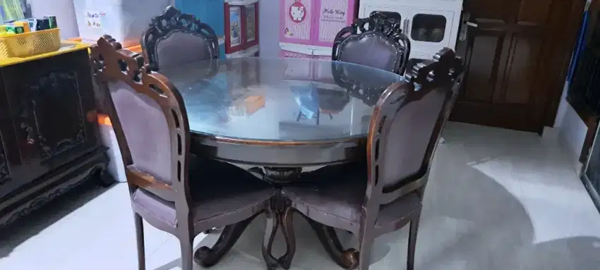 1 set meja makan kayu jati
