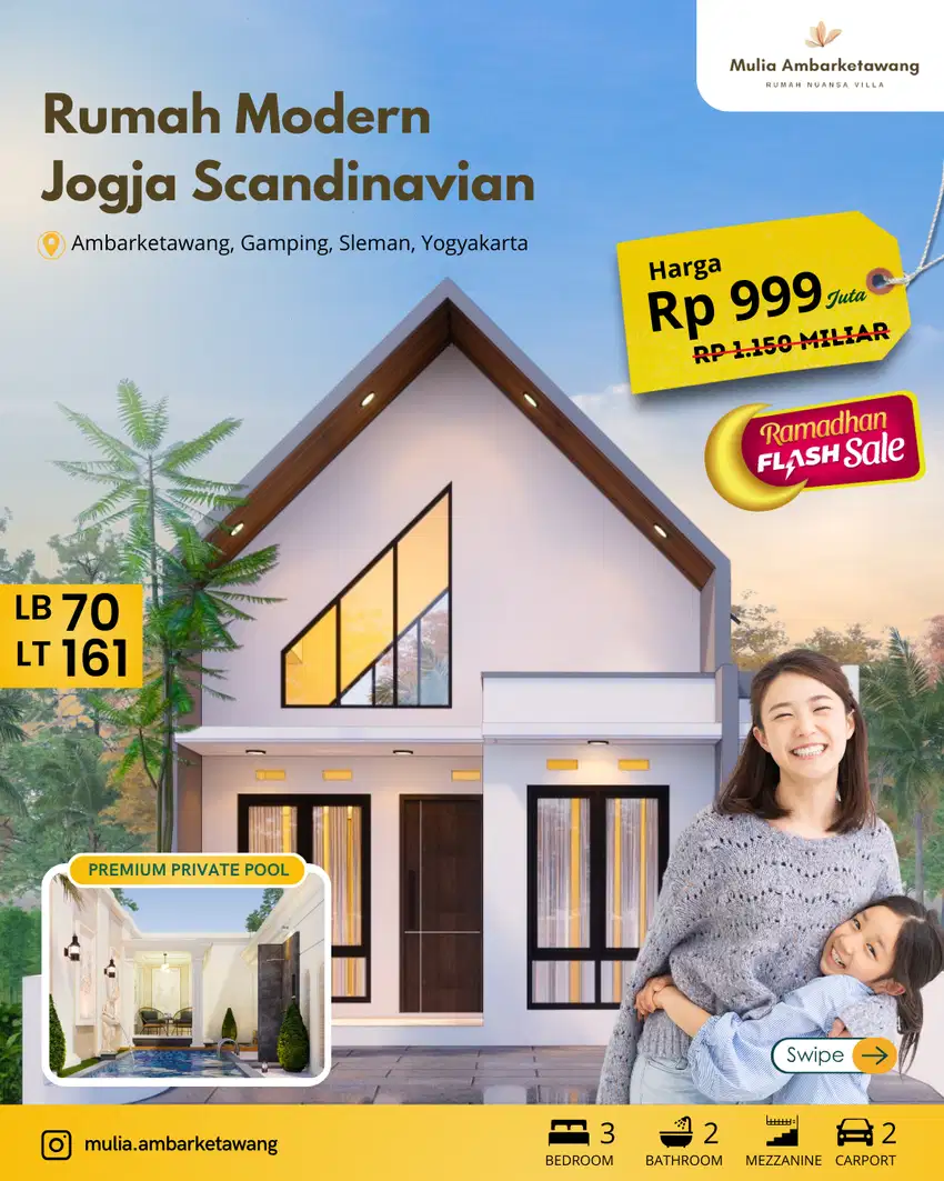 Dijual Rumah Sertifikat SHM Dekat RS PKU Gamping sleman Kolam Renang