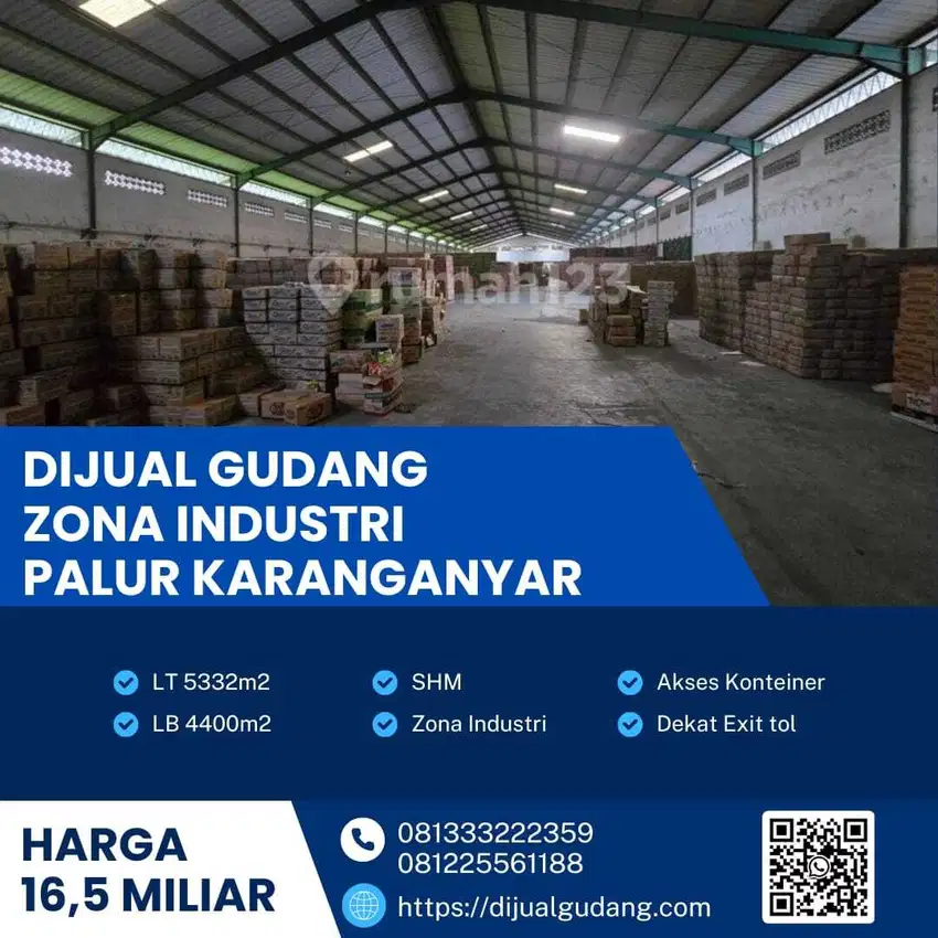 Dijual gudang lokasi palur luas 5332m BU!