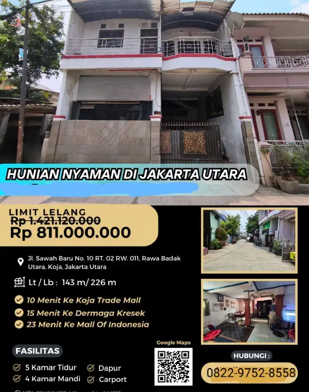 jual murah rumah 2 lantai melalui lelang negara