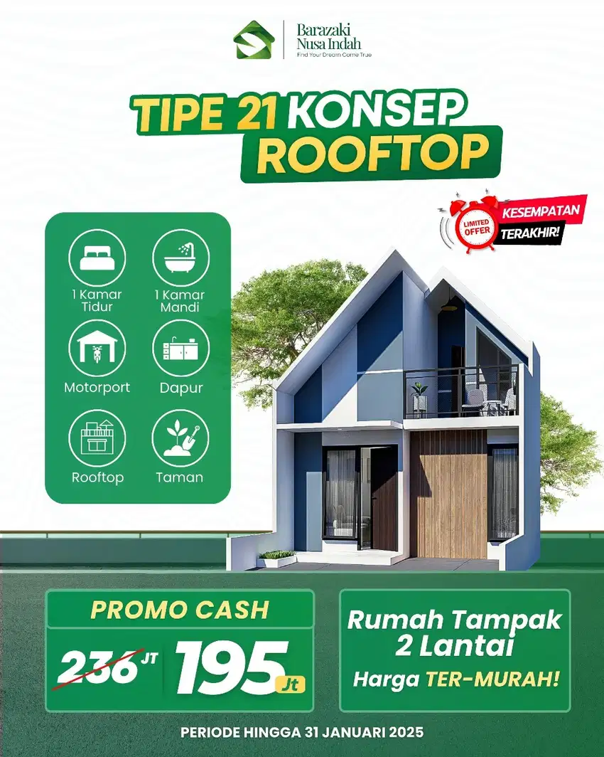 Konsep rumah 1 ada Rooftop di Barazaki Nusa Indah deket pondok cabe