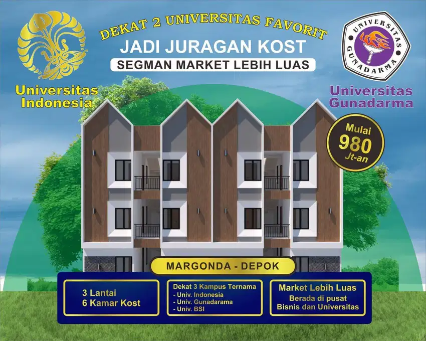 Jual Rumah Kost 3 Lantai 6 Kamar kost di Depok