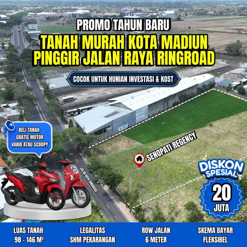 JUAL TANAH KAVLING STRATEGIS PINGGIR JALAN RINGROAD BARAT MADIUN