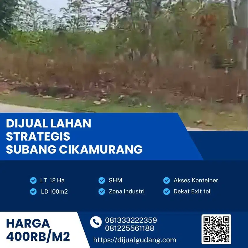Dijual tanah industri lokasi Subang Cikamurang luas 12 Ha BU