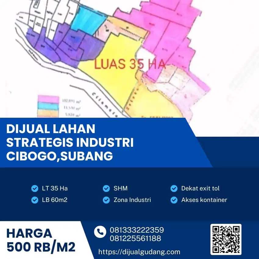Dijual lahan industri lokasi Cibogo Subang Luas 35 Ha, BU