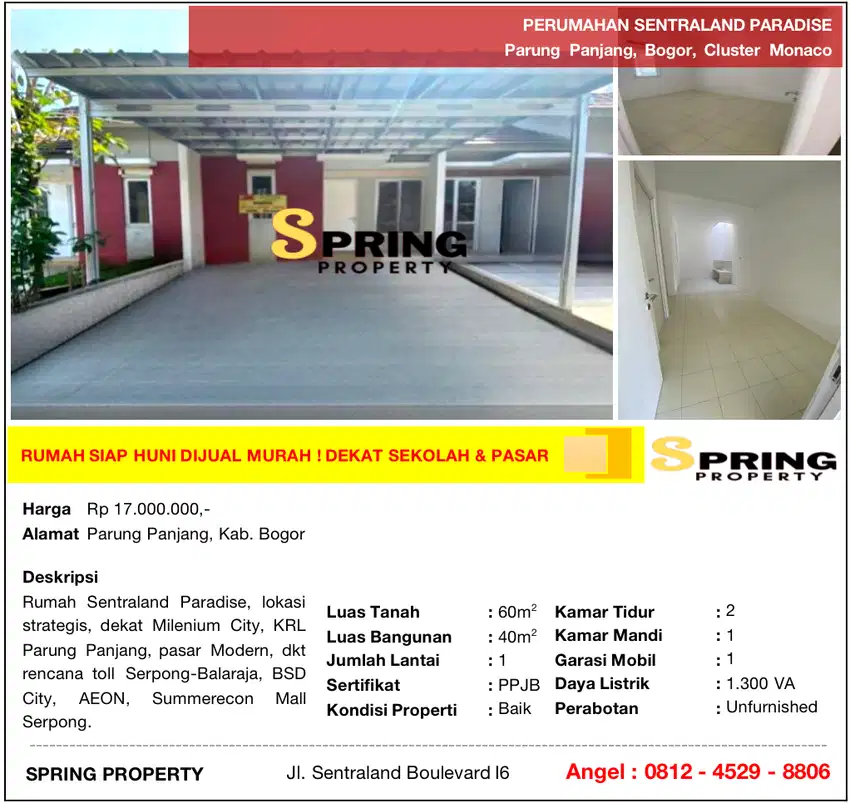 Rumah Murah Sentraland Paradise Siap Huni Stasiun Parung Panjang Bogor