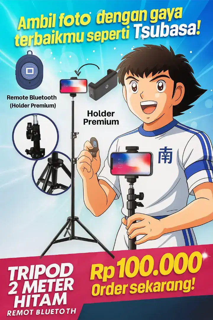 Tripod 2,1 meter Remot Tomsis Tombol Narsis Mini Ball Head Ball Holder