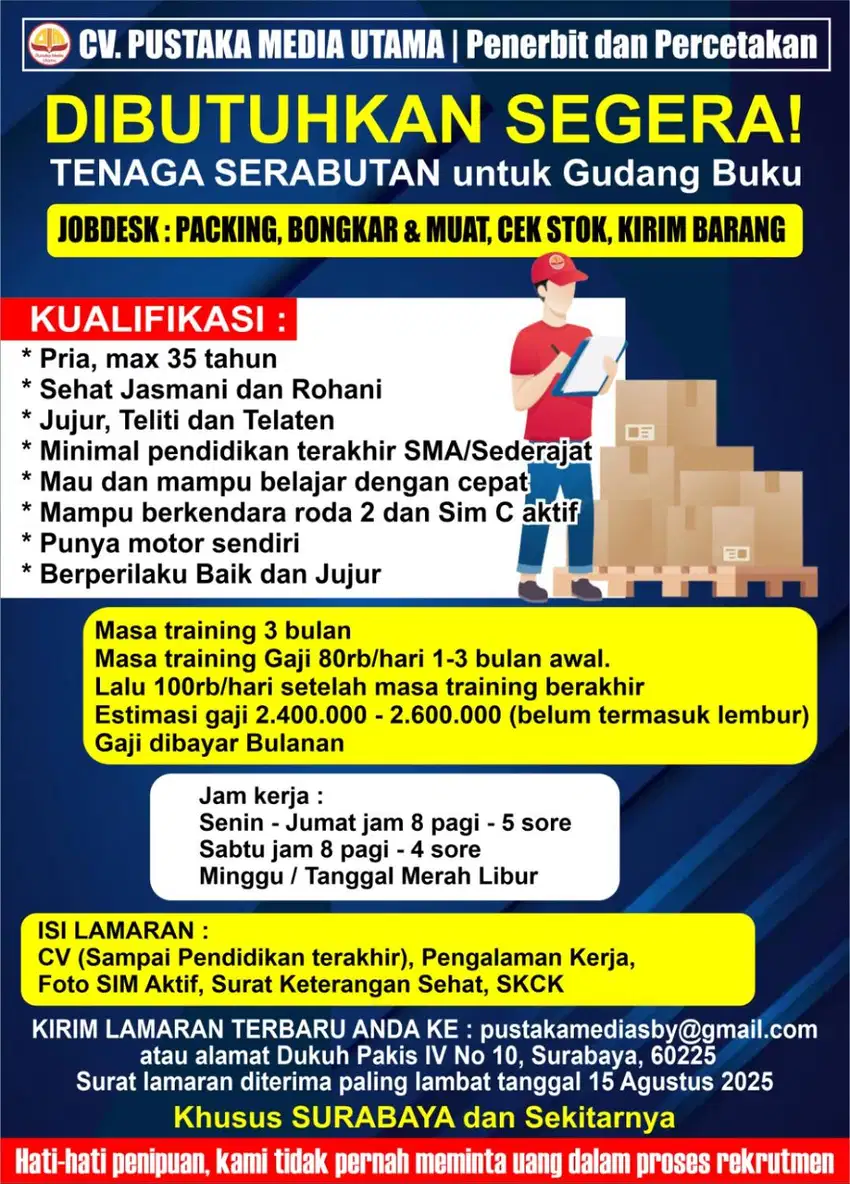 Lowongan Serabutan/ Helper Gudang Buku