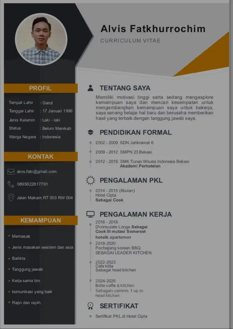 Mencari pekerjaan juru masak/koki/cook/chef