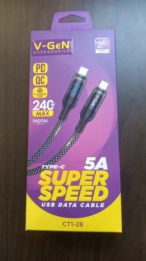 Kabel Data V-GeN CT1-28 Type C to Type C Super Fast Charging 240W 5A Q