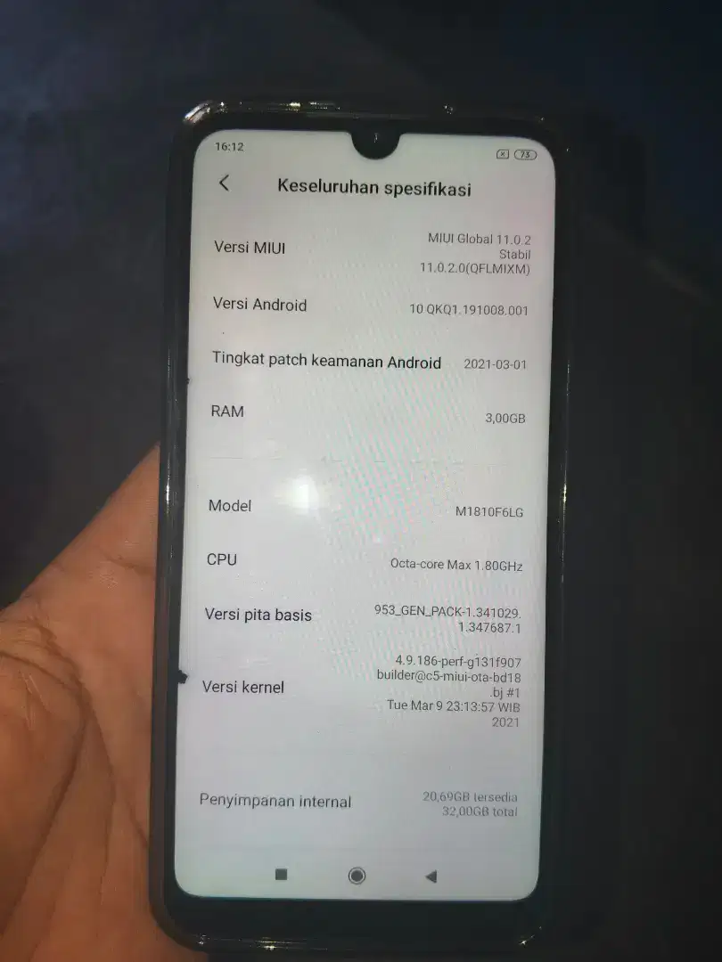 xiaomi redmi 7 3/32 minus dikit msih orian
