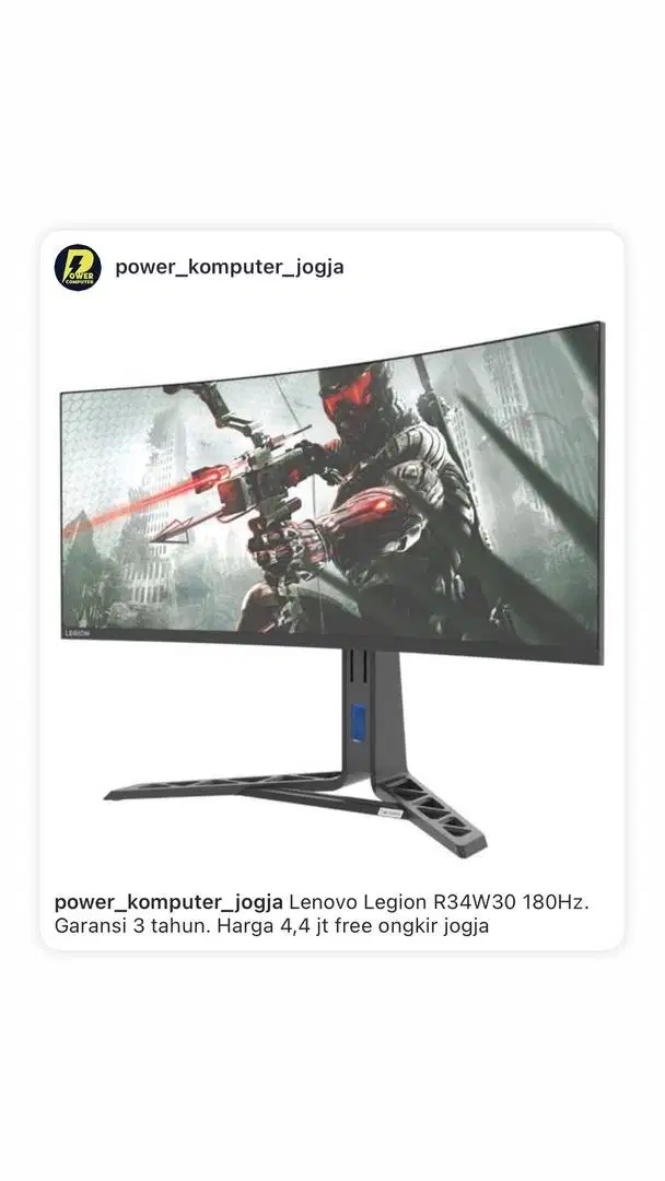 Lenovo Legion R34W30 180Hz. Grnsi 3 tahun. Harga 4,4 jt free ongkir YK