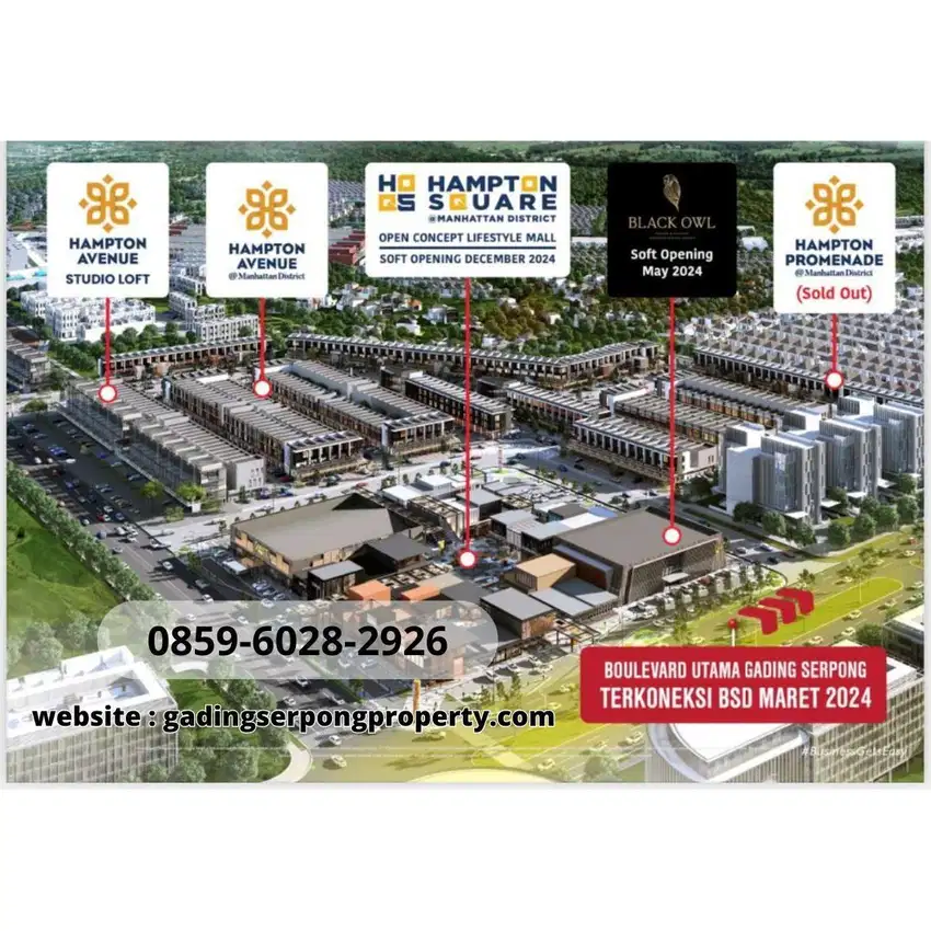 HAMPTON Avenue Studio Loft Ruko Langsung Siap Pakai Gading Serpong 3Lt