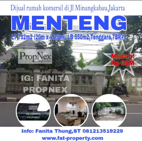 Dijual rumah komersil pinggir jalan di Jl Minangkabauu,Menteng,Jakarta