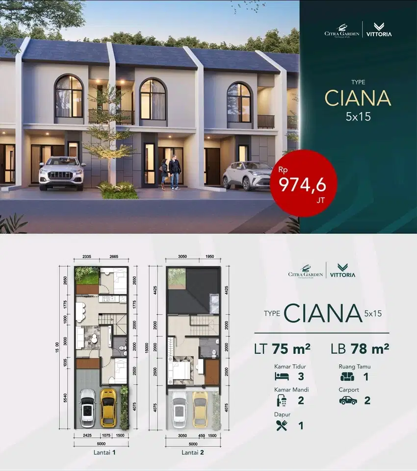 DIJUAL Rumah Terbaru Tanpa DP Citra Garden Gowa 2 Lantai type Ciana