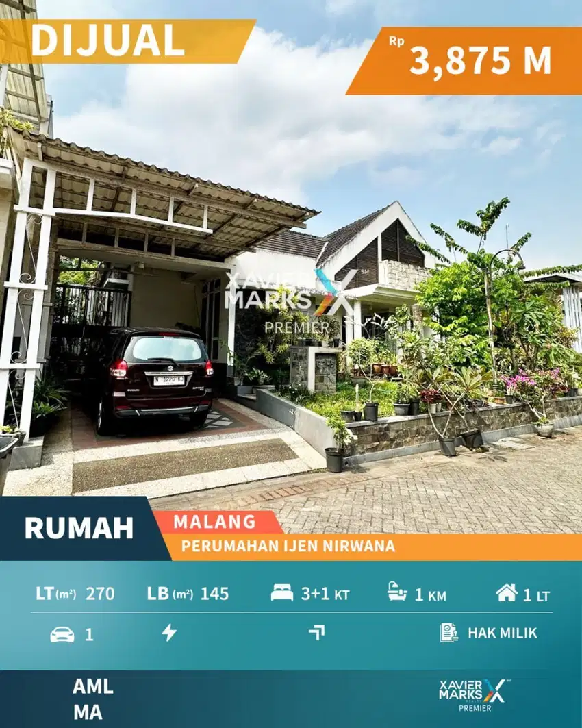Dijual Rumah Kawasan Elit di Ijen Nirwana Malang