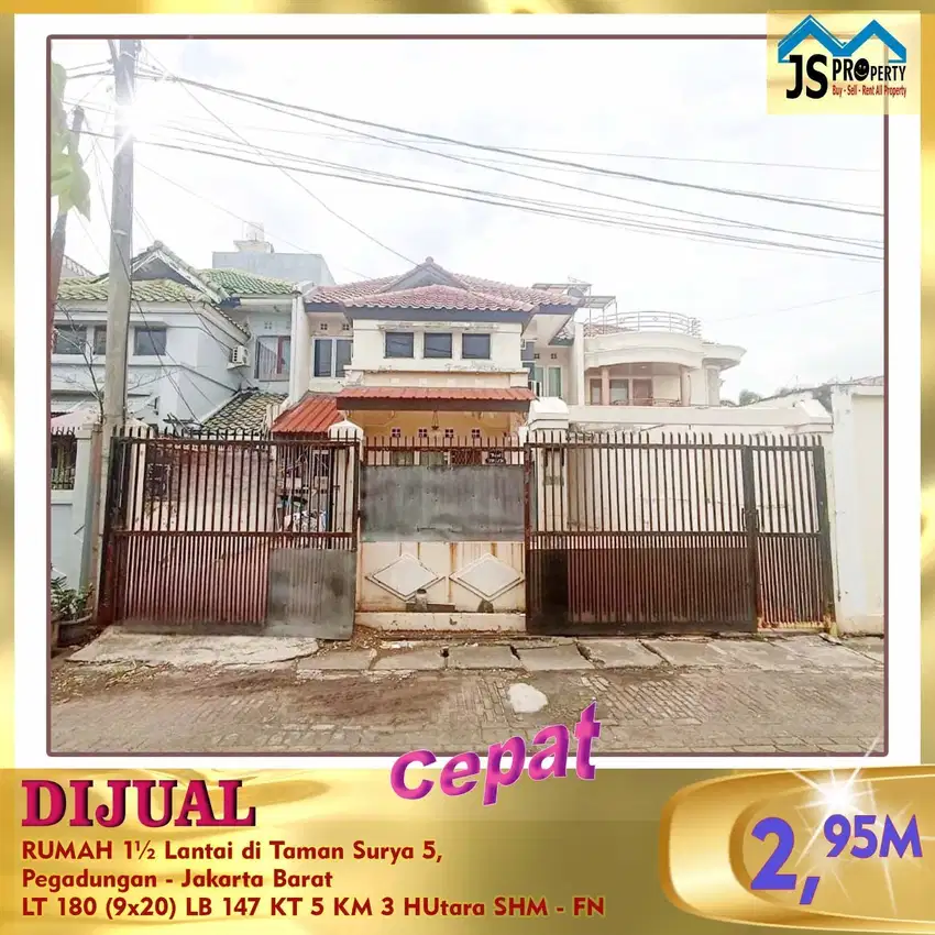 DIJUAL RUMAH MURAH LANTAI 9 X 20 DITAMAN SURYA CENGKARENG JAKARTA