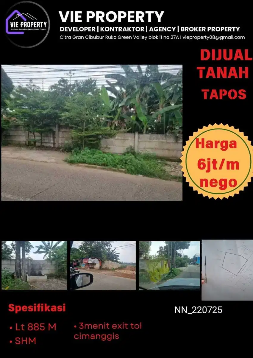 Jual Tanah/Kavling Pinggir Jalan 6Jt/m Nego. Jl Leuwinang Tapos Depok