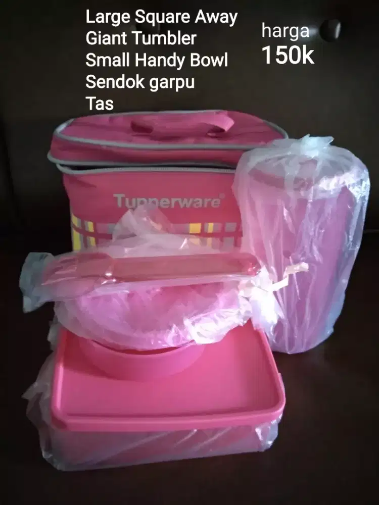 1 set bekal (kotak makan, tempat lauk, sendok garpu, gelas) TUPPERWARE