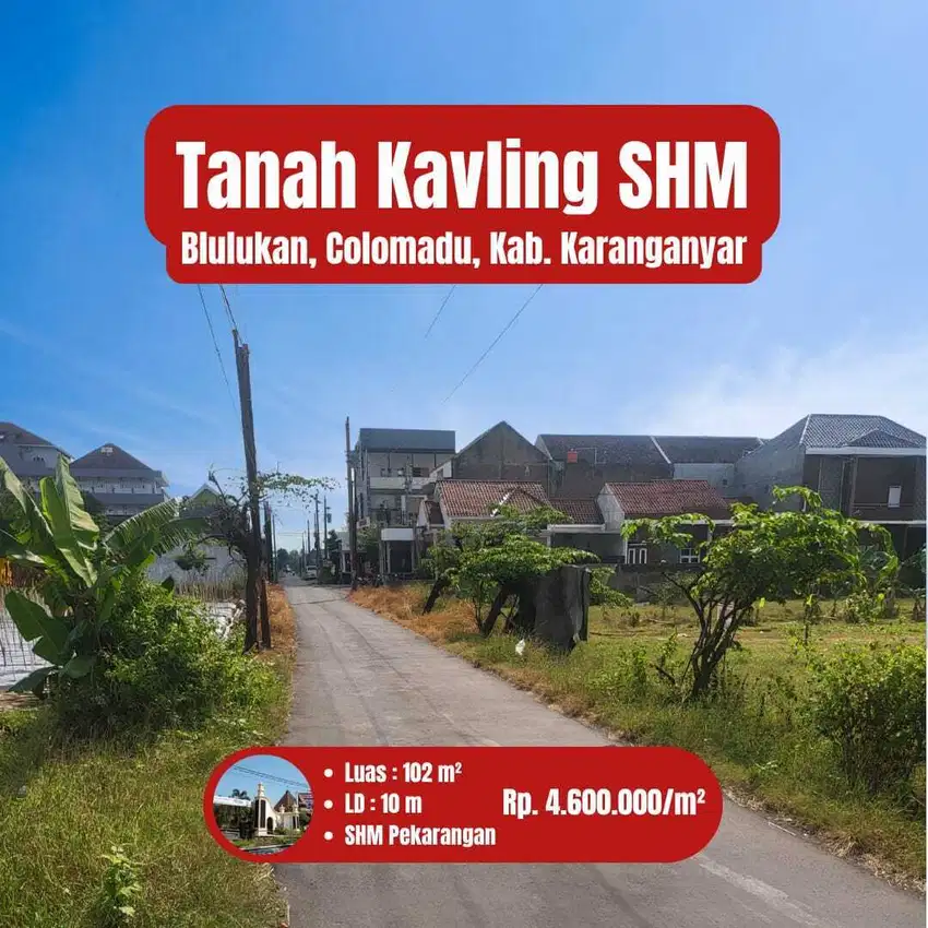 Tanah Kavling Premium Area Blulukan Colomadu. Utara DPRD Surakarta