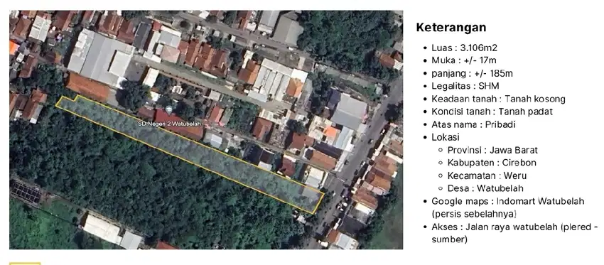 Tanah strategis di jl Raya WERU Plered cirebon