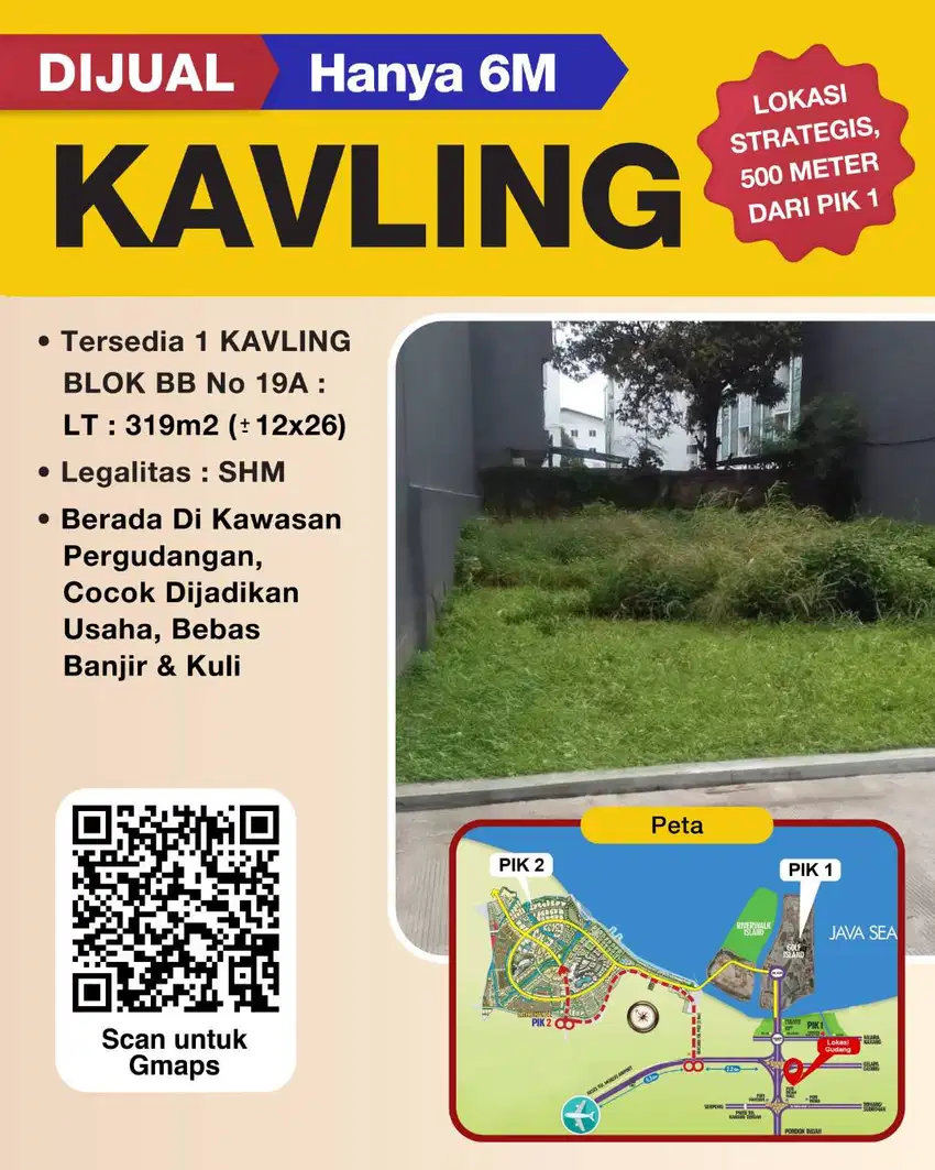 DIJUAL KAVLING STRATEGIS , 500M dari PIK !