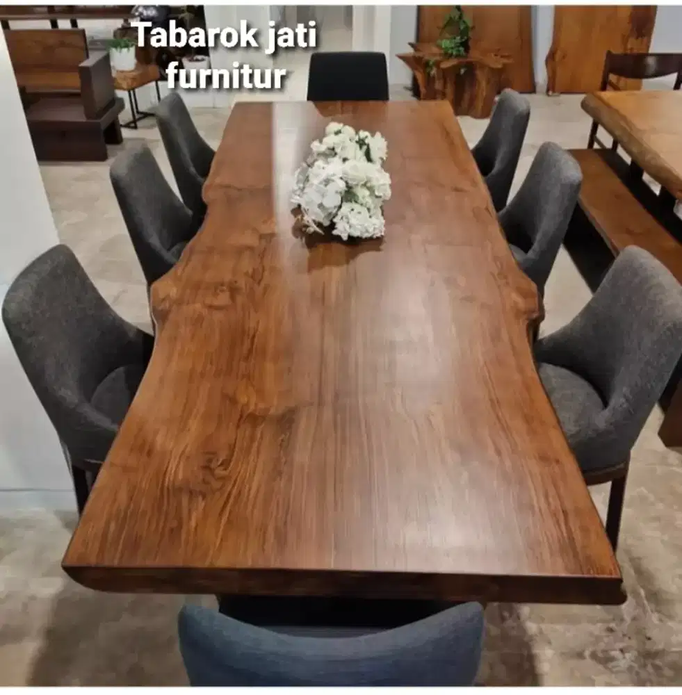 Meja makan kayu jati solid, bahan kayu jati tua